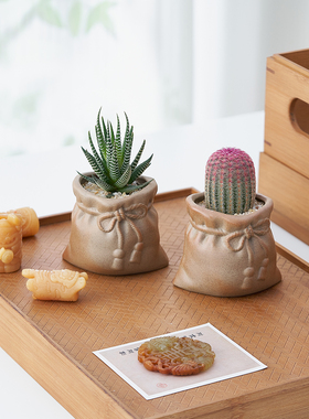 多肉植物素纱福袋盆栽室内办公桌含盆种好易养活简约绿植花卉摆件