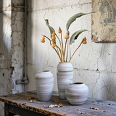 插花摆件 饰中式 复古粗陶罐子日式 禅意花瓶手工土陶花器家居客厅装