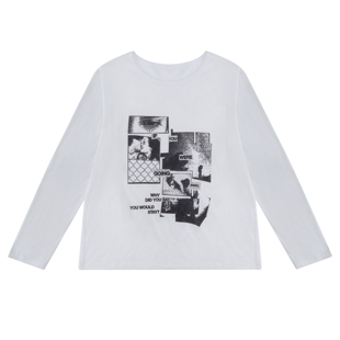 COMMENSALBOTANE 分离恋人 朋克复古竹节纹宽领长袖 印花Tee 24FW