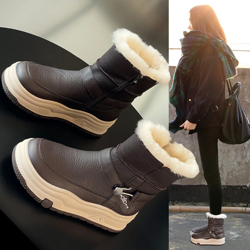 羊毛口厚底雪地靴女2025冬季加绒加厚真皮短靴防水防滑保暖大棉鞋,女鞋,时尚雪地靴,淘宝优惠券,粉丝福利购,淘宝优惠卷