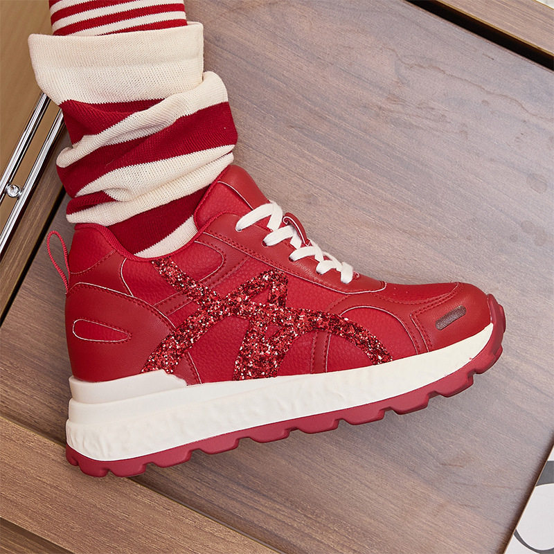 5185-7隐形内增高8CM小个子轻便厚底阿甘鞋女亮片拼色休闲运动鞋