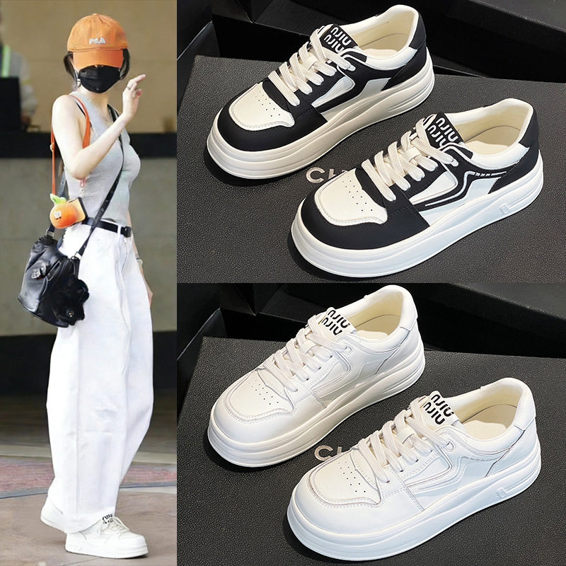 牛皮小白鞋女2026春秋新款软底系带透气内增高板鞋时尚休闲运动鞋,女鞋,时尚休闲鞋,淘宝优惠券,粉丝福利购,淘宝优惠卷