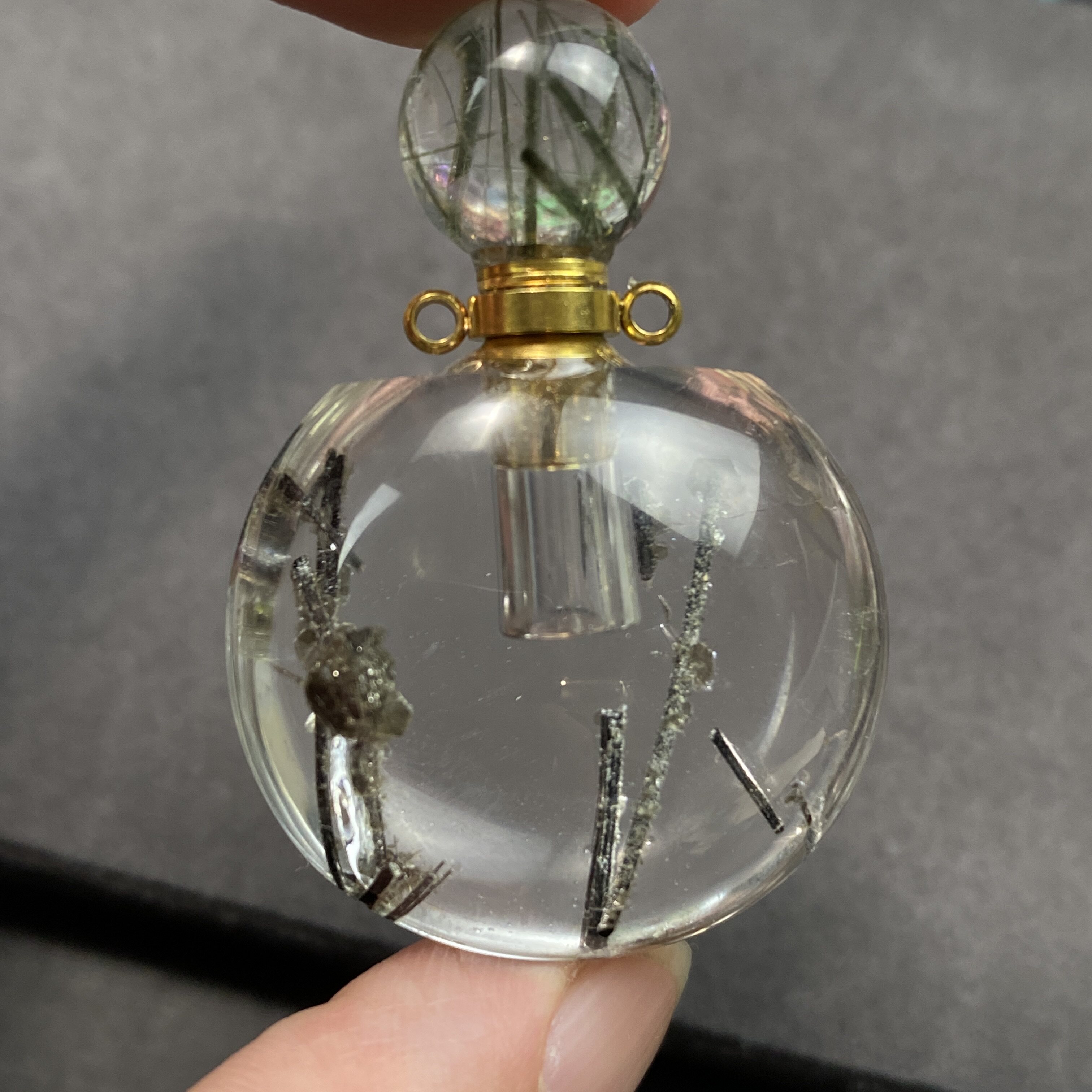 天然绿碧玺发异象水晶 香水瓶吊坠精油瓶项链 可打开装朱砂胎毛