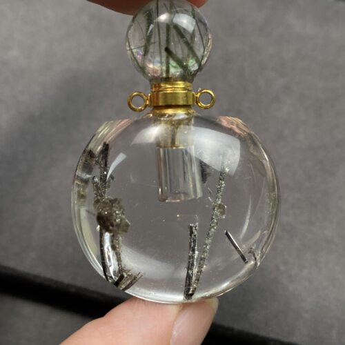 天然绿碧玺发异象水晶 香水瓶吊坠精油瓶项链 可打开装朱砂胎毛