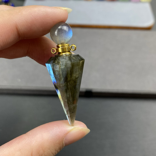 天然灰月光拉长石切面香水瓶吊坠精油瓶男女款礼物可滴入香水