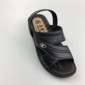 嘉进男士 爸爸一字露脚趾黑色室外雨天用厚底中年吹气塑胶凉拖鞋 男