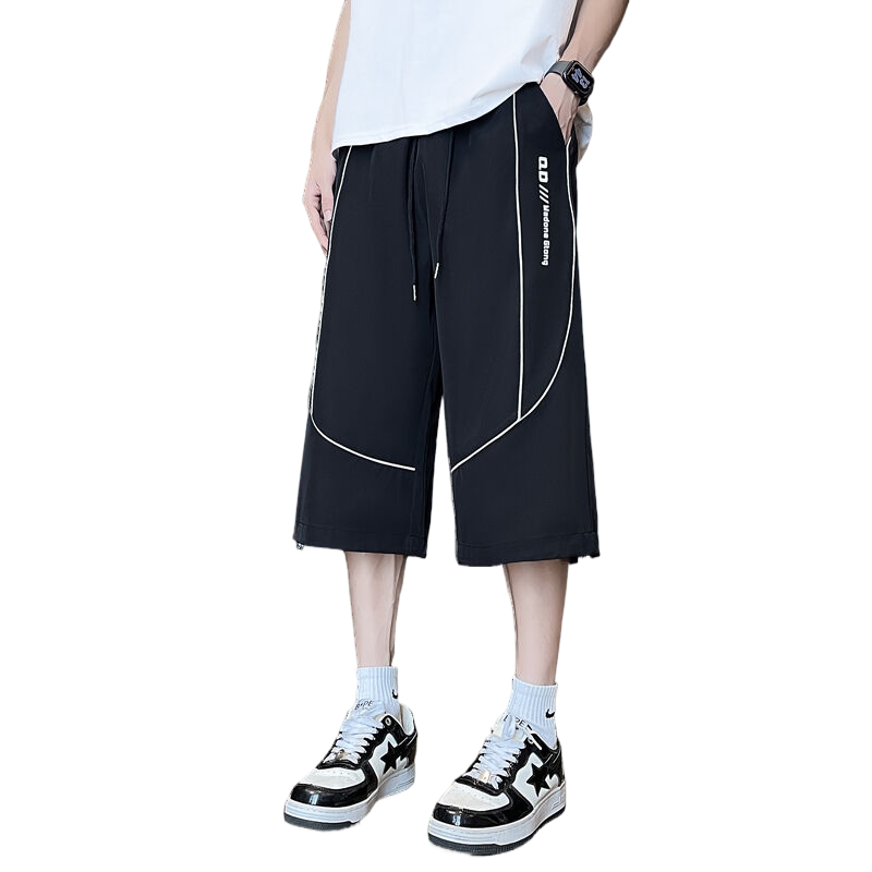 CMKC2026夏季薄款休闲短裤男士潮流撞色七分裤冰丝透气马裤速干