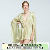 ANNEBRA内衣女光泽缎面浴袍性感蕾丝拼接晨袍居家高级睡袍Harmony