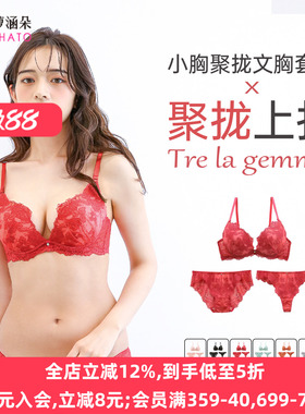 诗萝涵朵MCP内衣套装女小胸聚拢胸罩红色蕾丝性感文胸三角裤女士