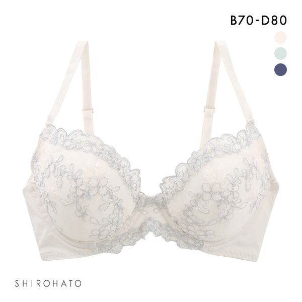 诗萝涵朵SHIROHATO内衣女日系软钢圈侧收聚拢刺绣蕾丝边文胸罩