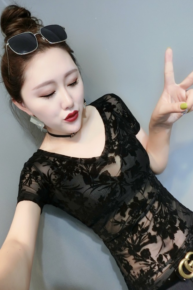 常规网纱植绒女欧韩短袖洋气性感