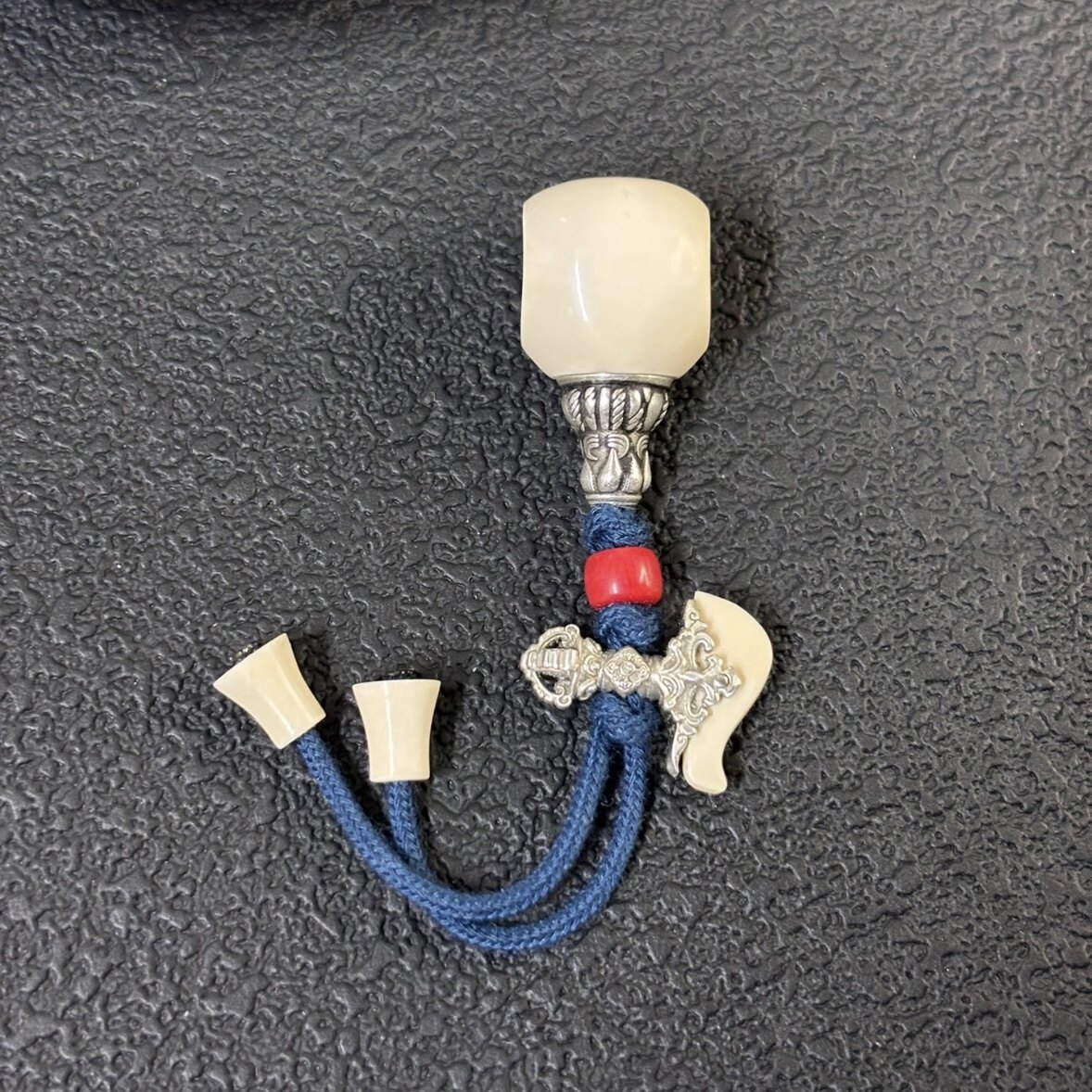 天然冰芯料猛犸三通套装榫卯工艺纯手工制银件999文玩配饰