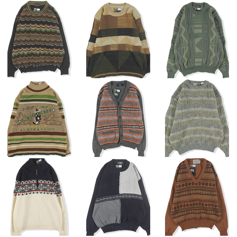 古着vintage复古羊毛衫套头V圆领