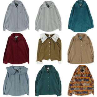 古着vintage复古日系厚宽松纯色文艺棉灯芯绒长袖 男女秋冬132 衬衫