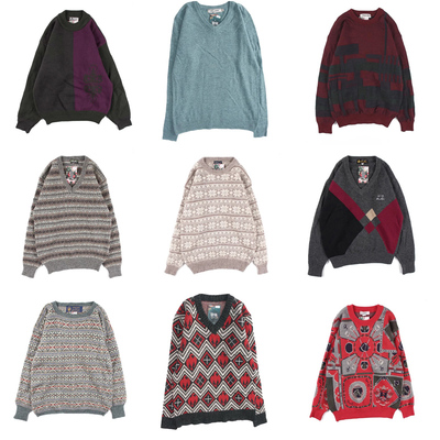 古着vintage复古羊毛衫套头V圆领