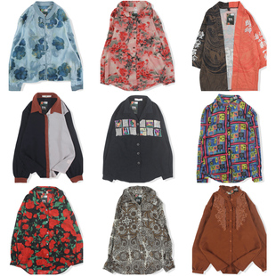 vintage日系复古着港风宽松衬衣油画巴洛克长袖 男女809 碎印花衬衫