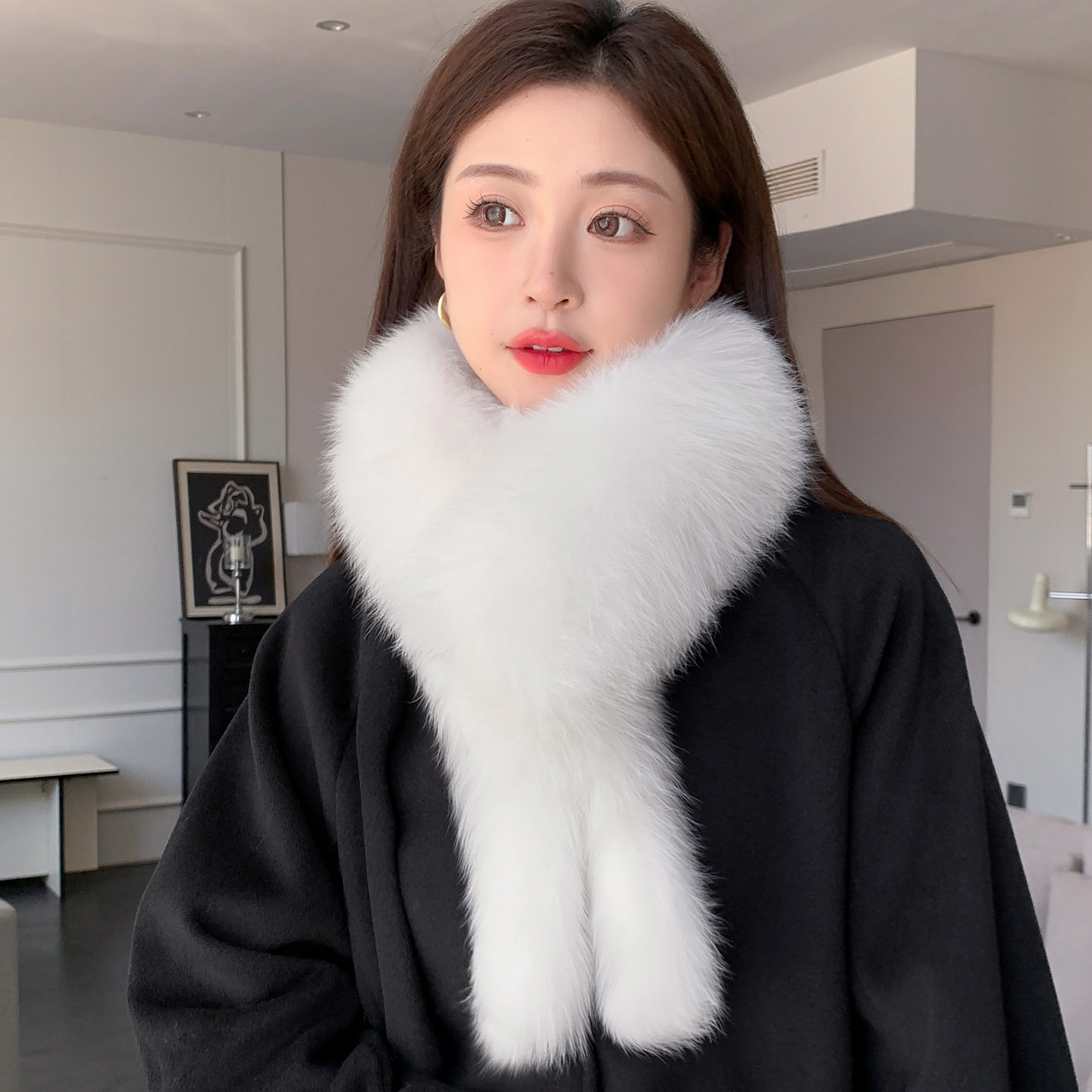 新款狐狸毛围巾女士秋冬天户外出游时尚皮草围脖加厚护颈保暖韩版