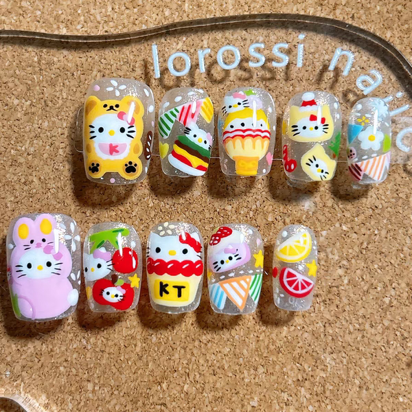 Hellokitty动物派对夏日可爱美甲手工穿戴孕妇穿戴甲亮片
