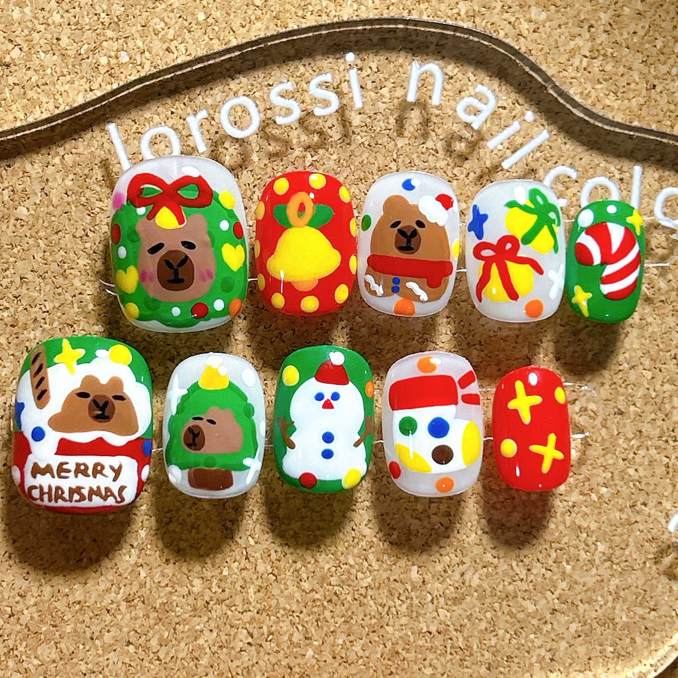 【圣诞卡皮巴拉】可爱卡通学生孕妇贴片成品穿戴甲纯手绘短圆甲片