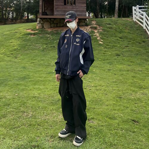 美式赛车刺绣飞行员棒球夹克男
