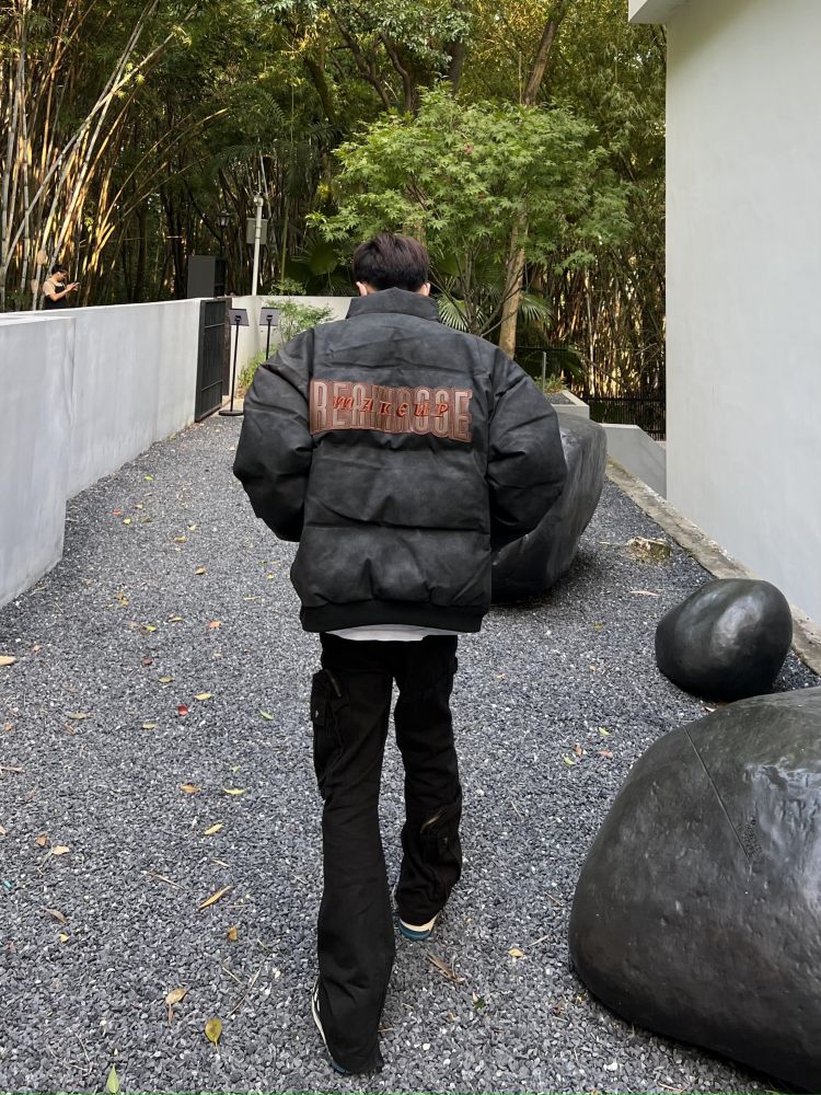 原创休闲复古羽绒服中长字母刺绣