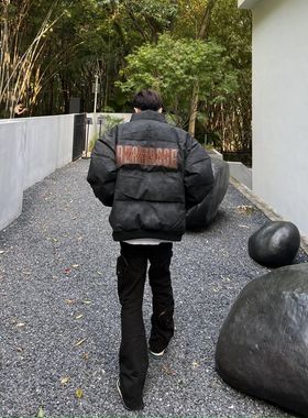 复古美式羽绒服棉服字母刺绣冬季加厚oversize宽松皮衣外套ins潮