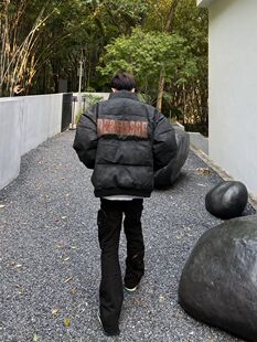 复古美式 加厚oversize宽松皮衣外套ins潮 羽绒服棉服字母刺绣冬季