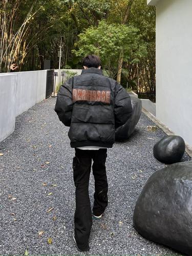 原创休闲复古羽绒服中长字母刺绣