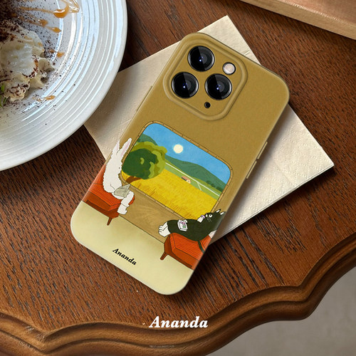 白兔与黑猫趣味插画情侣手机壳「一起去旅行」iPhone16promax苹果15小众13设计保护套14全包精孔菲林华为vivo