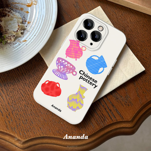 原创中式瓷器多巴胺设计iphone16Promax艺术苹果15手机壳小众14美术生13保护套12mini全包菲林亮面软壳不撞款