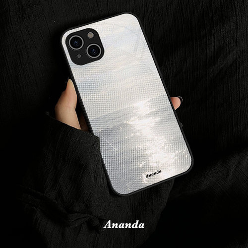 冷淡系黑白波光粼粼大海手机壳iPhone16promax苹果15小众14高级简约液态钢化玻璃全包软壳华为vivo不撞款荣耀