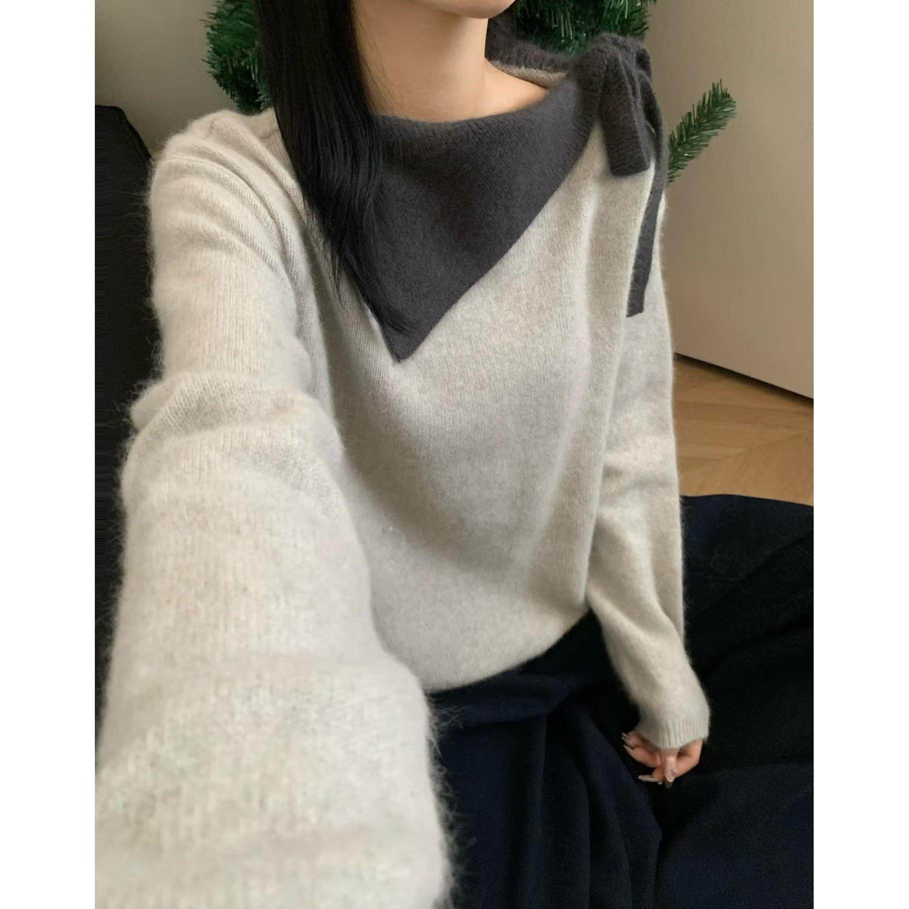 定制100羊毛衫2025春新款时尚百搭圆领长袖针织衫女宽松显瘦上衣