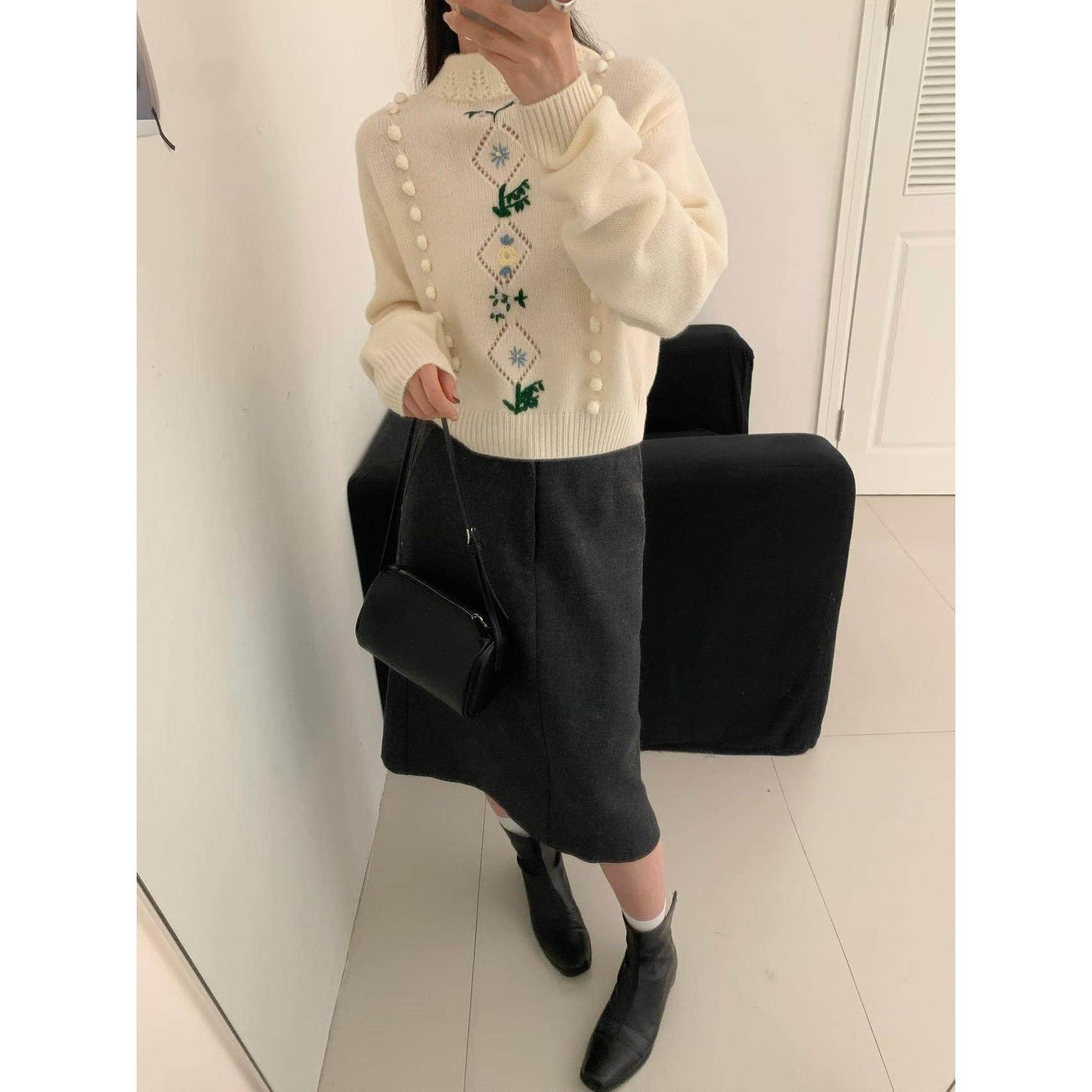 定制100羊毛衫2025春新款时尚百搭圆领长袖针织衫女宽松显瘦上衣