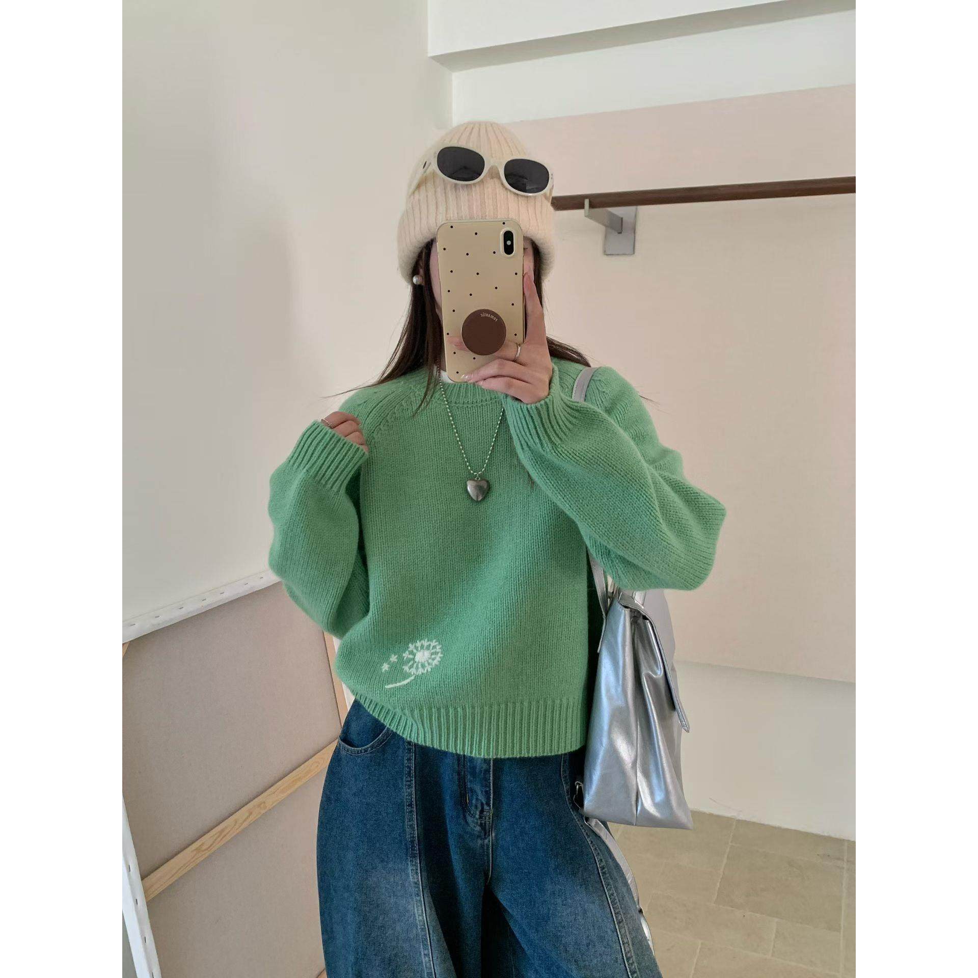 定制100羊毛衫2025春新款时尚百搭圆领长袖针织衫女宽松显瘦上衣