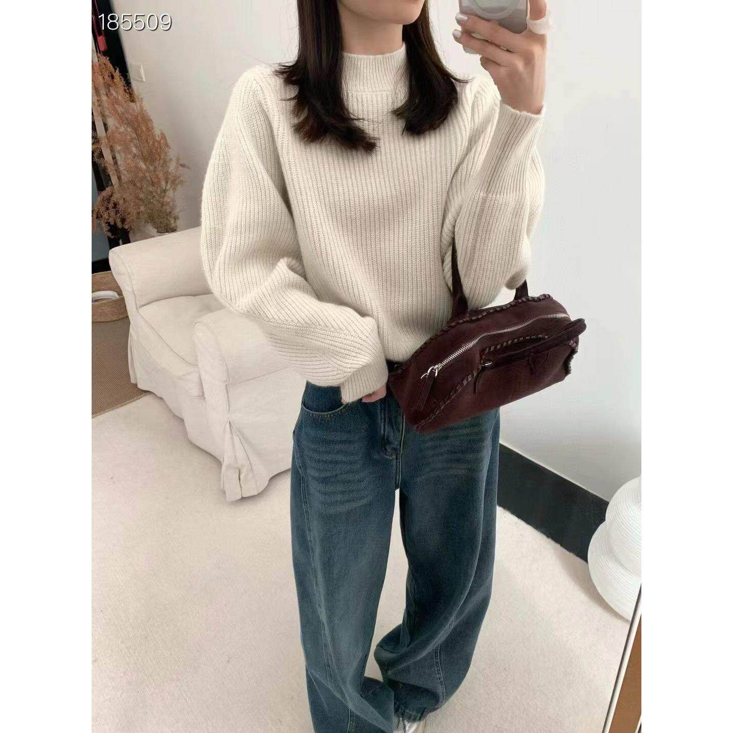 定制100羊毛衫2025春季新款时尚百搭圆领长袖针织衫宽松显瘦上衣