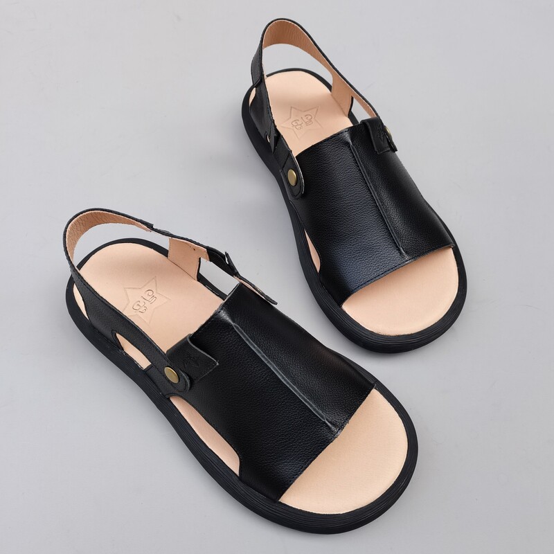 里外全真皮男士凉鞋大头宽胖脚外贸露趾头层牛皮透气软厚底凉鞋夏