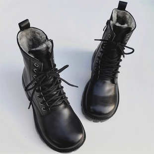 真皮纯羊毛中跟厚底马丁靴女外贸大棉短靴原单纯大头层牛皮高帮鞋