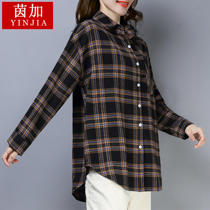 格子衬衫女2019春装新款宽松打底衫百搭长袖纯棉翻领休闲女士衬衣|msdalam kategori Butik wanita / wanita, shirt - dari Buy2taobao.com untuk memberikan perkhidmatan ejen Taobao profesional membeli