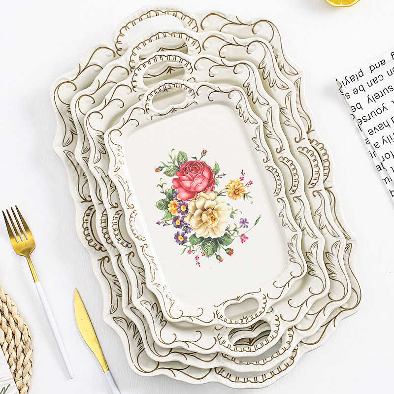 北欧双耳托盘长方形密胺浮雕端盘家用客厅水杯茶杯茶盘水果拖盘餐,餐饮具,盘,淘宝优惠券,粉丝福利购,淘宝优惠卷