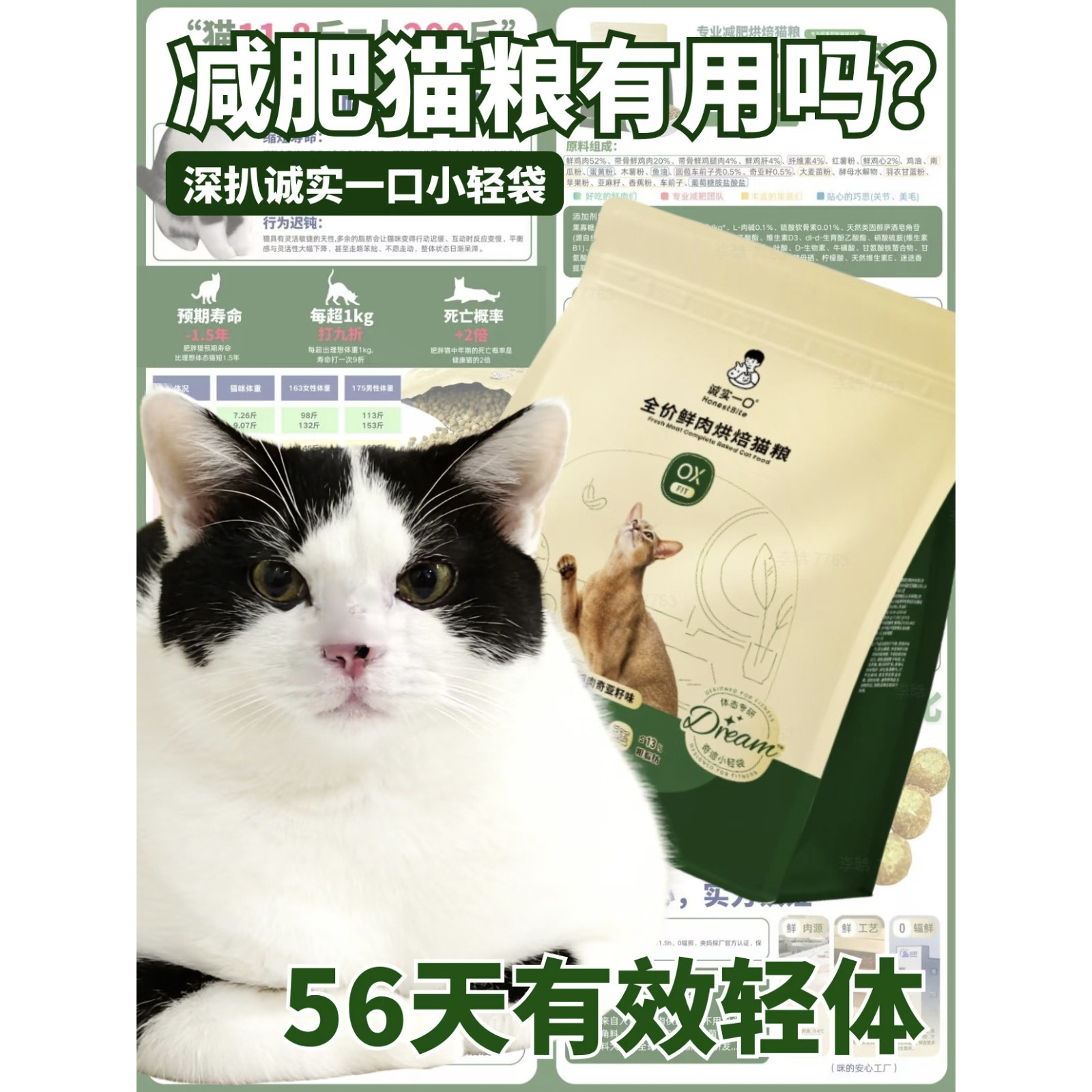 诚实一口OXFIT小轻袋减肥猫粮低脂烘焙猫粮体态体重管理