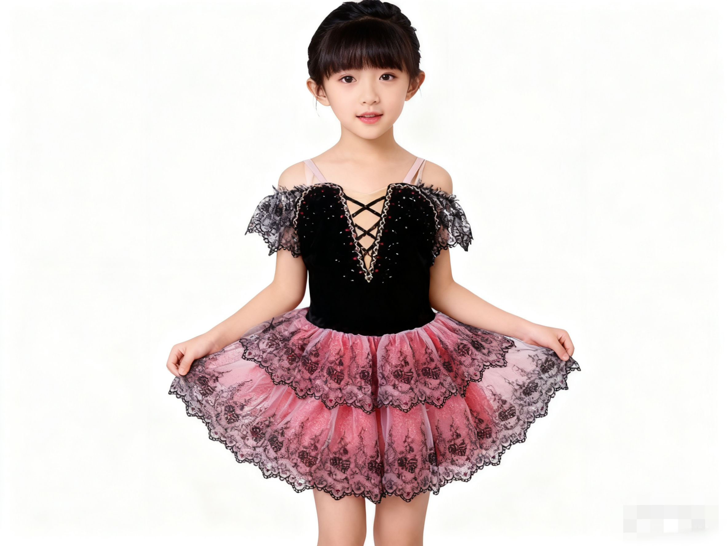 卡门变奏芭蕾裙儿童专业表演服黑红色比赛蓬蓬纱裙专业芭蕾演出服