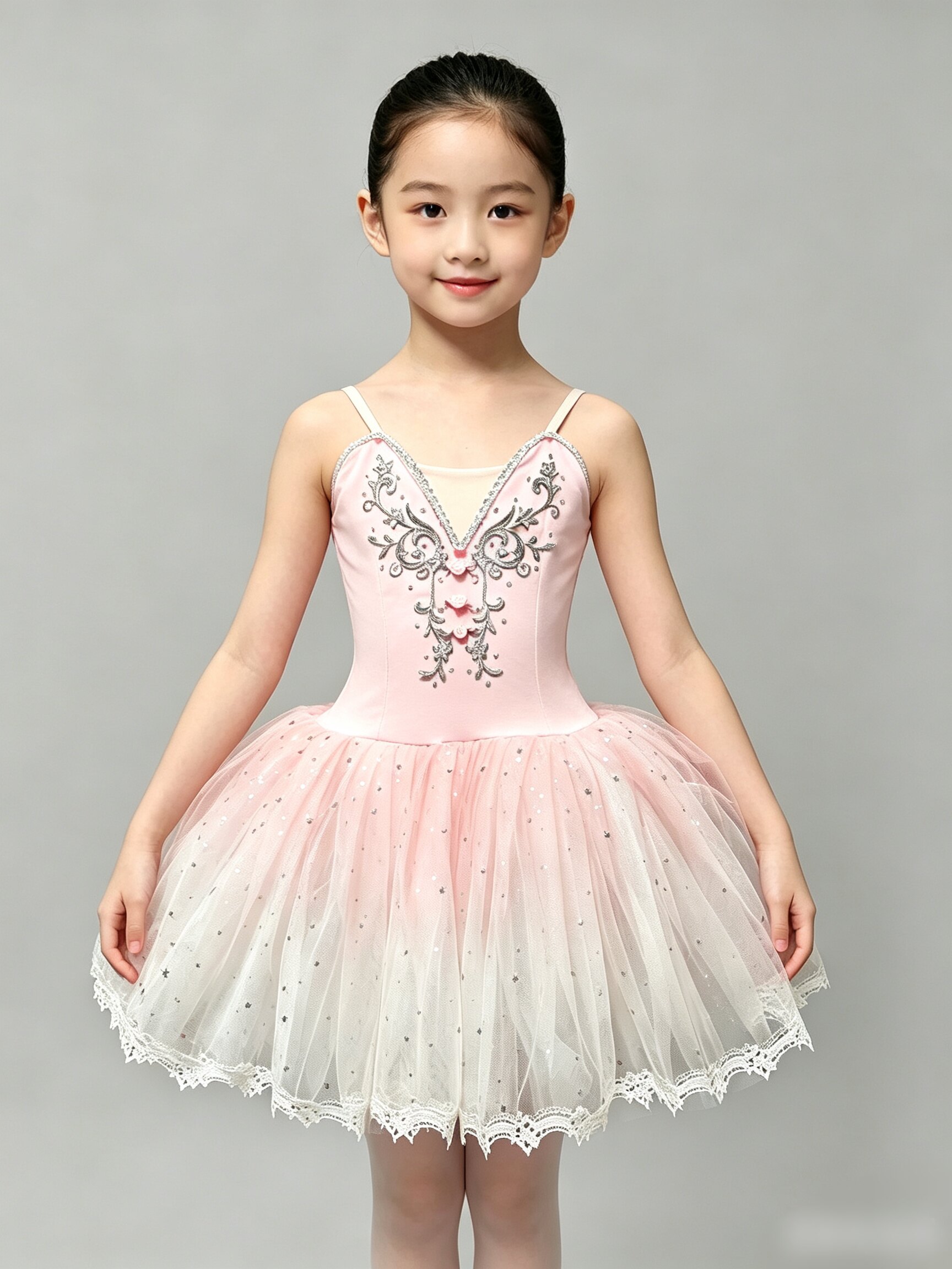新款儿童芭蕾舞裙演出服吊带亮片渐变蓬蓬纱裙女童舞台表演服装