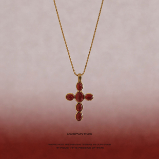 DosPuntos 万物生长 红色十字架复古高级感项链毛衣链vintage小众