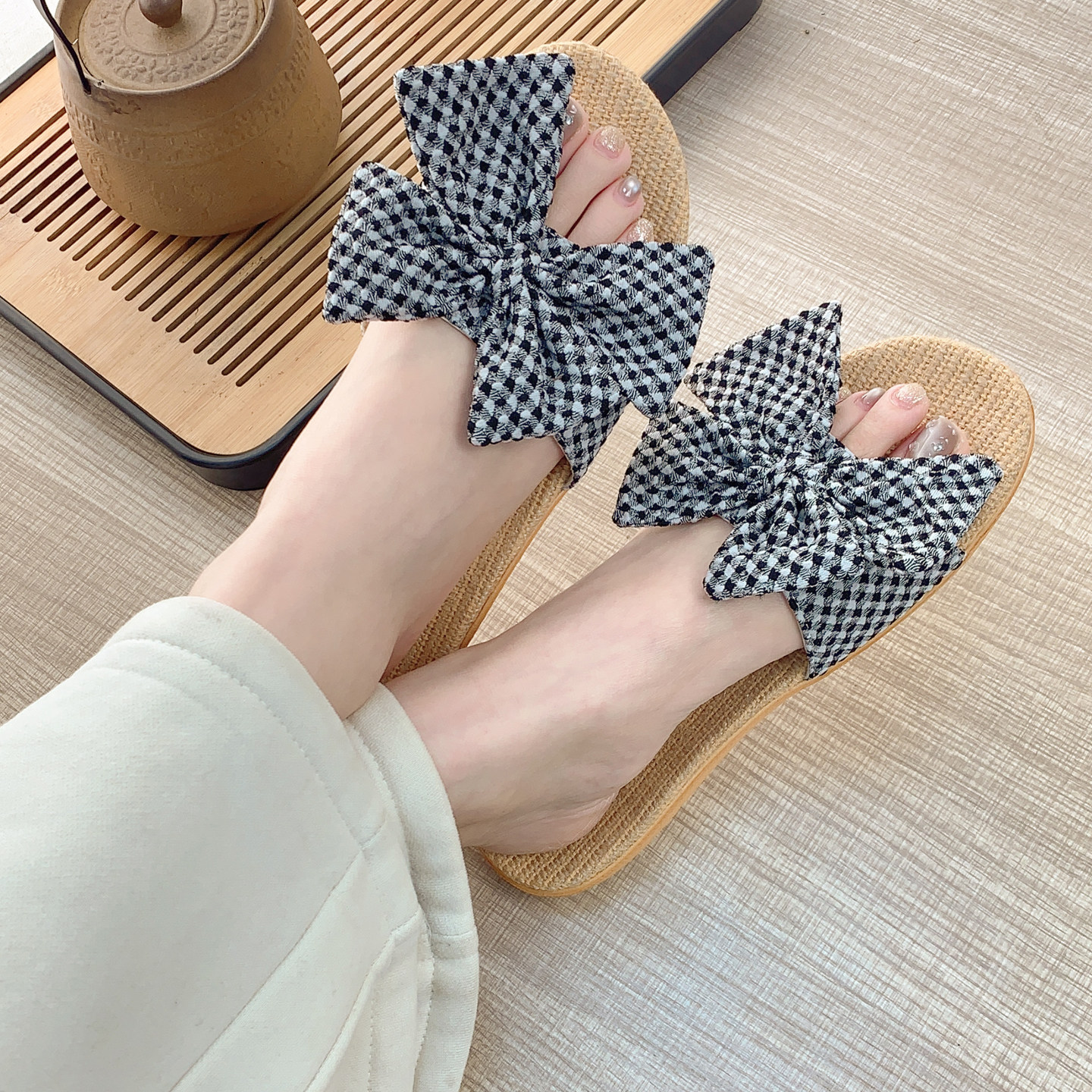 新款亚麻拖鞋女夏季居家用