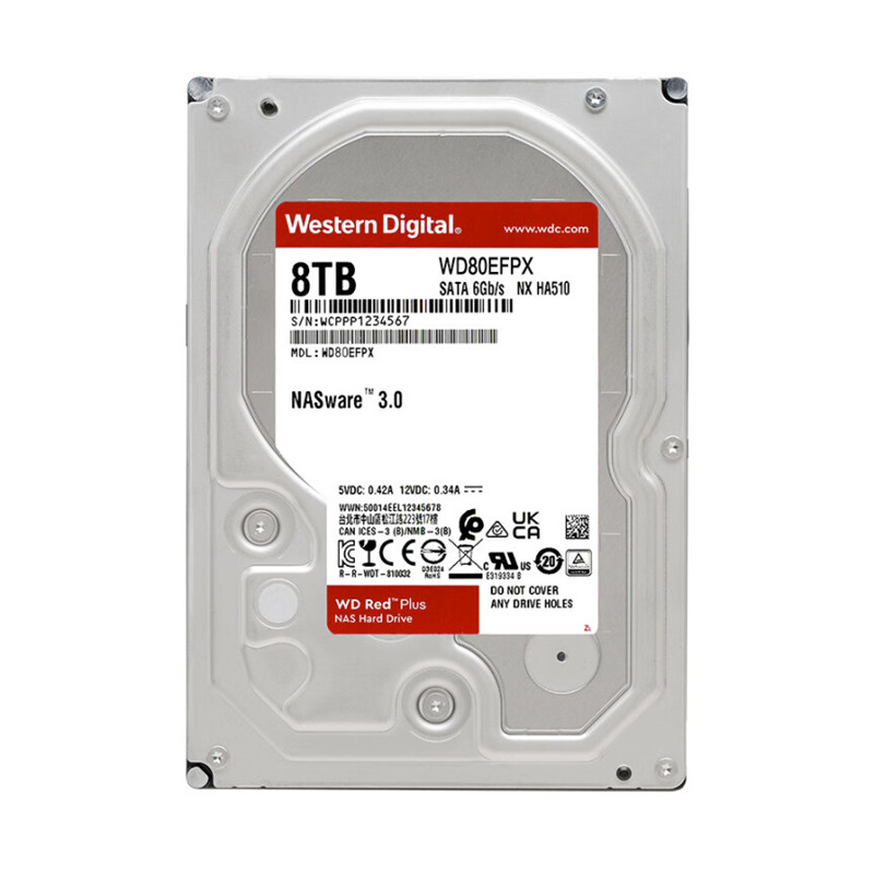 西部数据WD Red Plus3.5英寸红盘 4T/8T SATA网络存储NAS机械硬盘