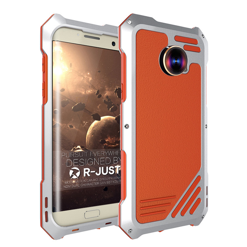 R-Just 3 in 1 Fisheye+Macro+Wide Angle Camera Lens IP54 Waterproof Dustproof Shockproof Silicone Aluminum Metal Heavy Duty Case Cover for Samsung Galaxy S7 Edge