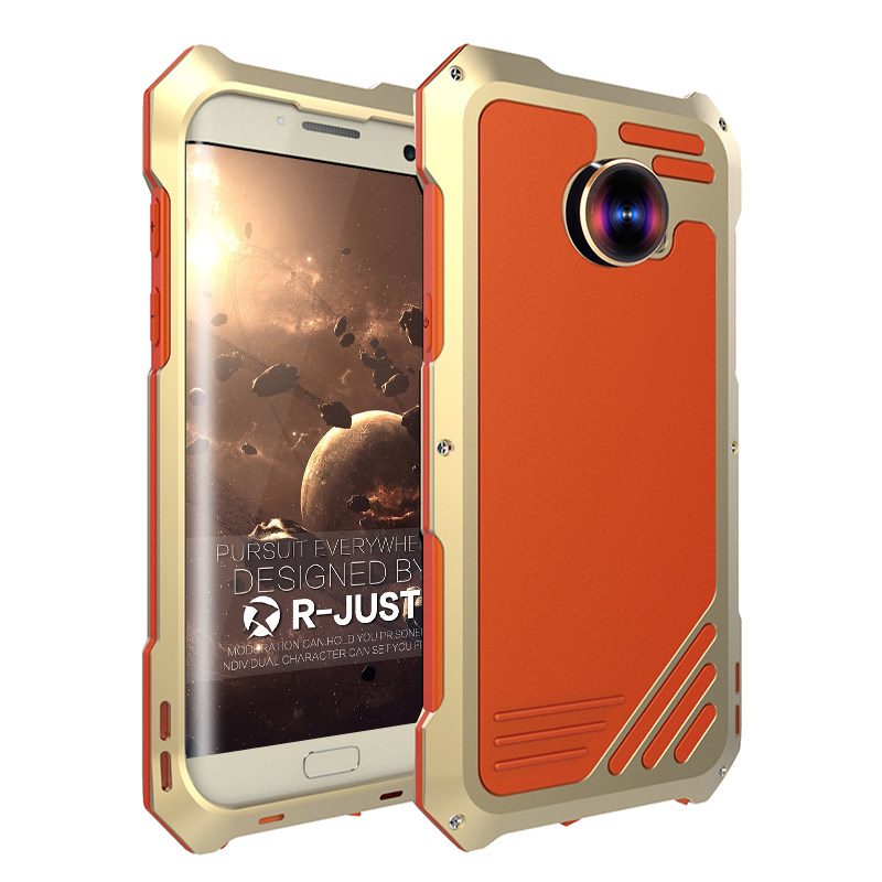 R-Just 3 in 1 Fisheye+Macro+Wide Angle Camera Lens IP54 Waterproof Dustproof Shockproof Silicone Aluminum Metal Heavy Duty Case Cover for Samsung Galaxy S7 Edge