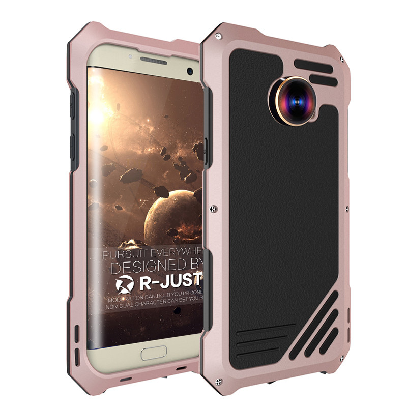 R-Just 3 in 1 Fisheye+Macro+Wide Angle Camera Lens IP54 Waterproof Dustproof Shockproof Silicone Aluminum Metal Heavy Duty Case Cover for Samsung Galaxy S7 Edge