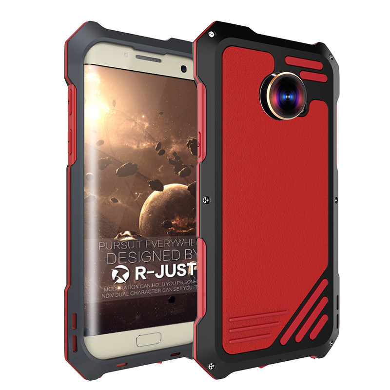 R-Just 3 in 1 Fisheye+Macro+Wide Angle Camera Lens IP54 Waterproof Dustproof Shockproof Silicone Aluminum Metal Heavy Duty Case Cover for Samsung Galaxy S7 Edge