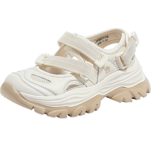 骆驼女鞋2026年春夏季新款厚底运动镂空网面老爹鞋魔术贴沙滩凉鞋